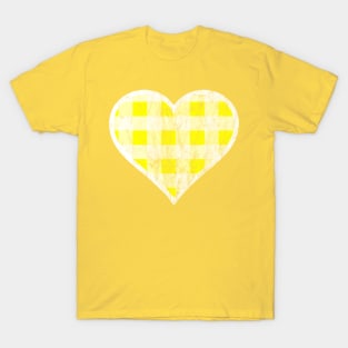 Distressed Yellow and White Buffalo Plaid Heart T-Shirt